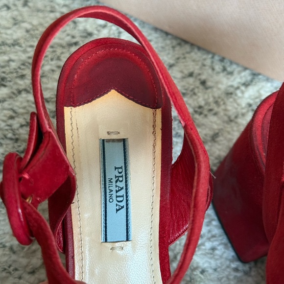 Prada Suede Red Platform Sandals - Picture 2 of 10